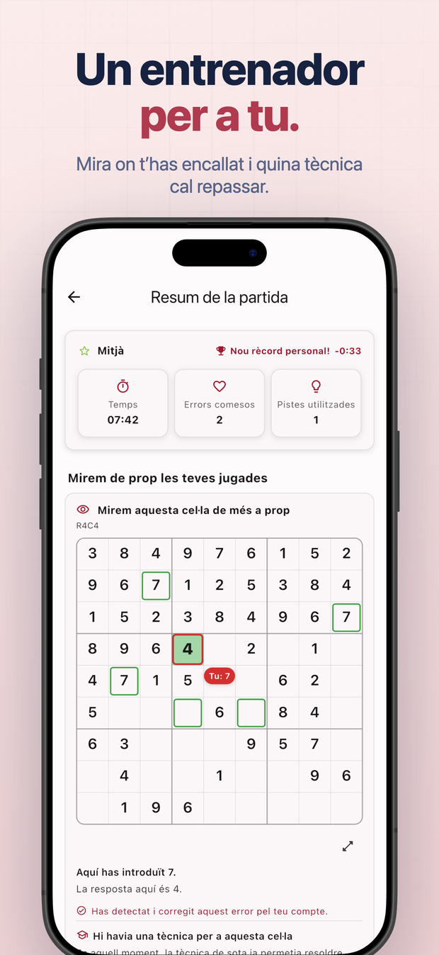 Un entrenador per a tu. Mira on t’has encallat i quina tècnica cal repassar.