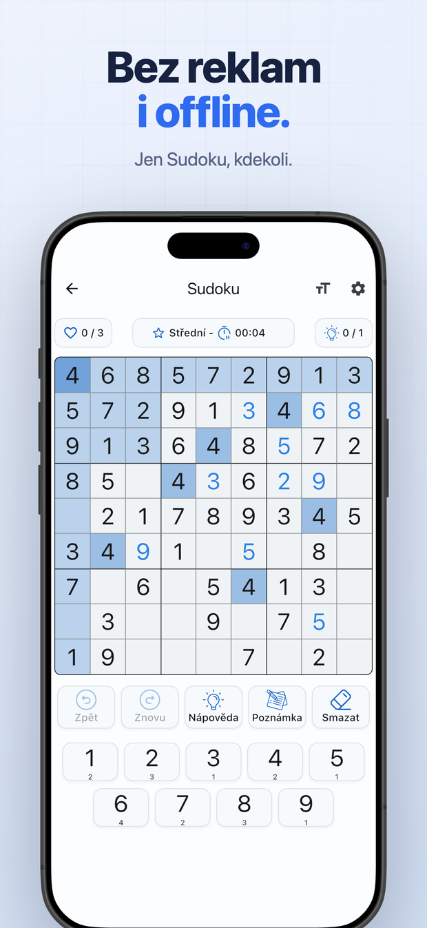 Bez reklam i offline. Jen Sudoku, kdekoli.