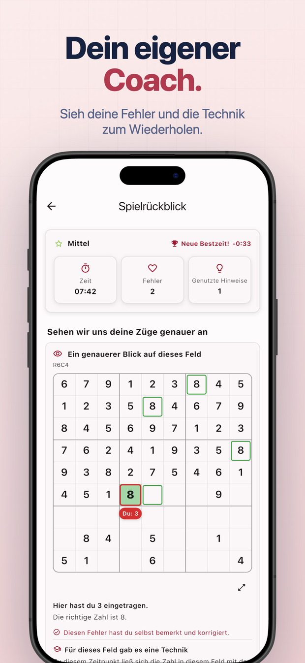 Dein eigener Coach. Sieh deine Fehler und die Technik zum Wiederholen.