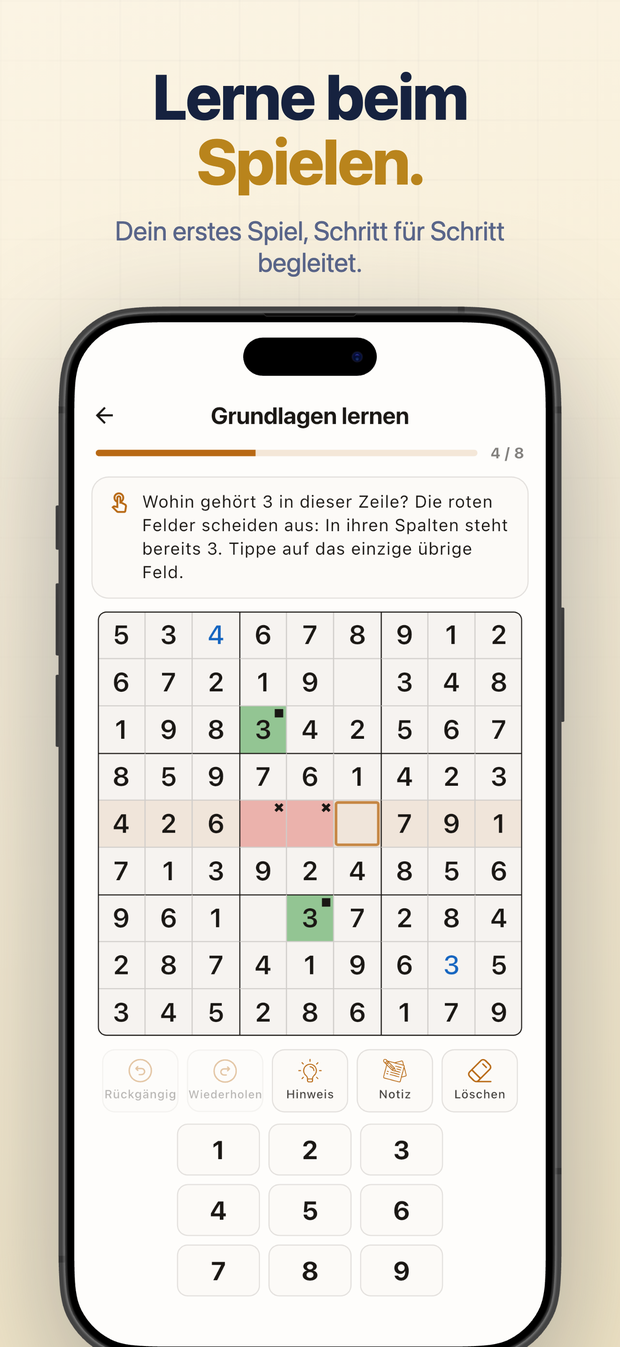 Lerne beim Spielen. Dein erstes Spiel, Schritt für Schritt begleitet.