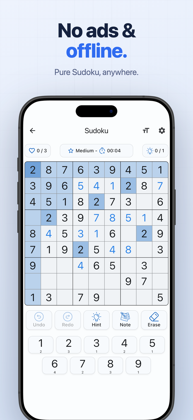 No ads & offline. Pure Sudoku, anywhere.