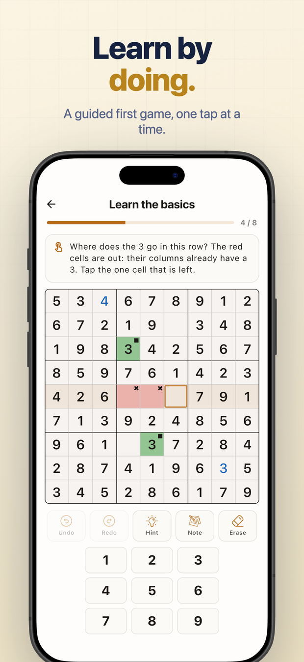 Learn by doing. A guided first game, one tap at a time.