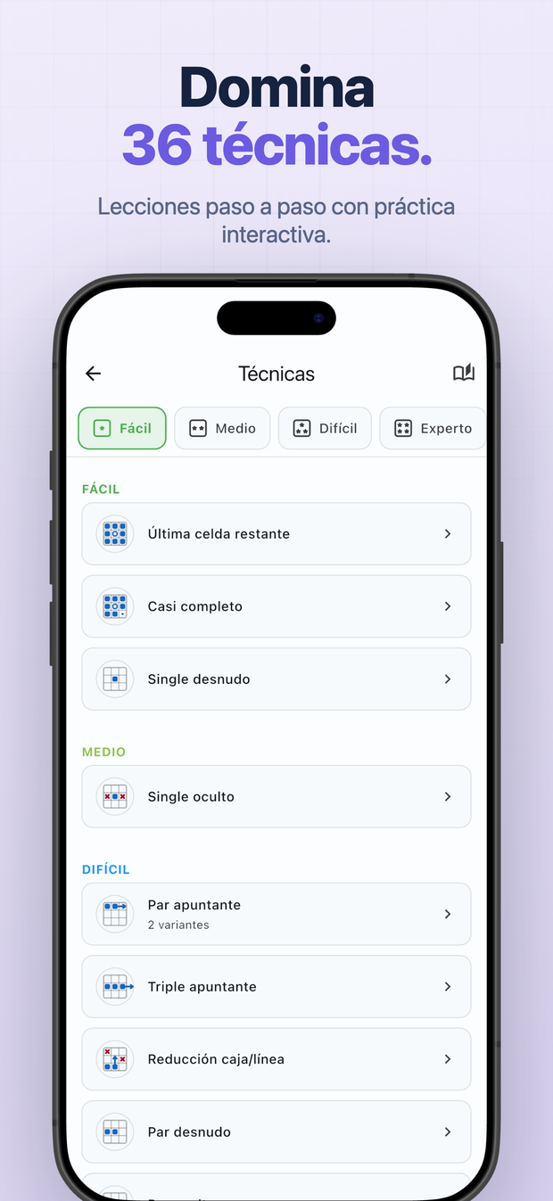 Domina 36 técnicas. Lecciones paso a paso con práctica interactiva.