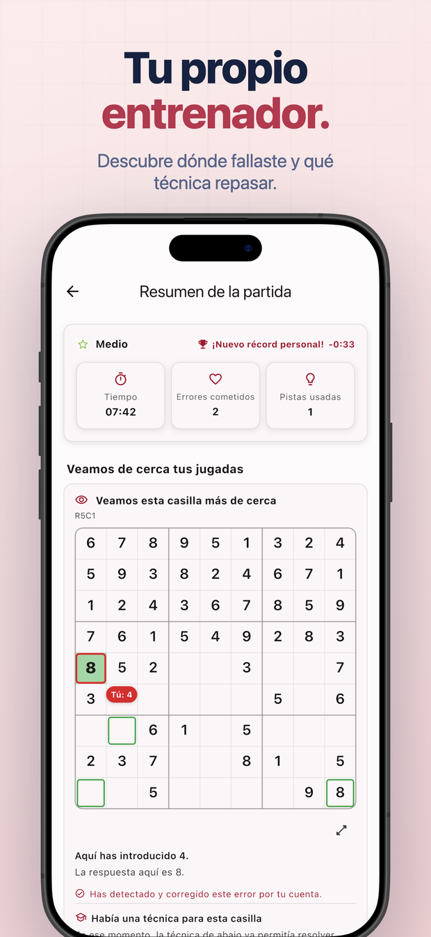 Tu propio entrenador. Descubre dónde fallaste y qué técnica repasar.