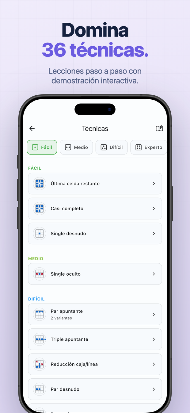 Domina 36 técnicas. Lecciones paso a paso con demostración interactiva.