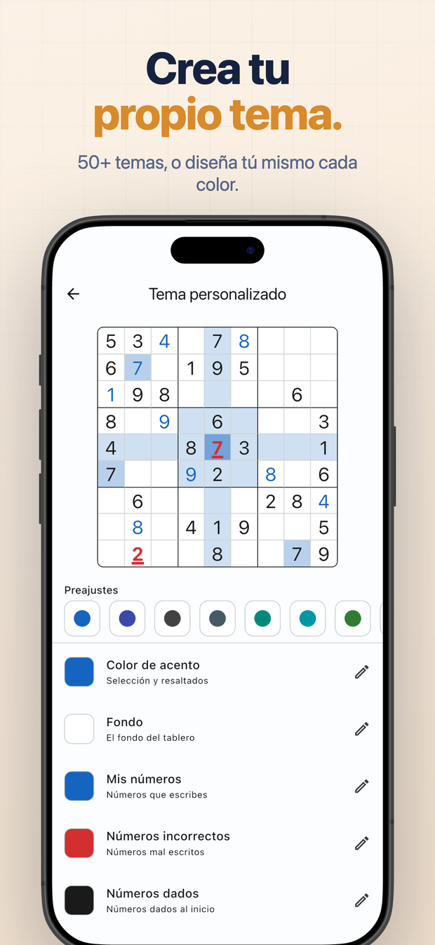 Crea tu propio tema. 50+ temas, o diseña tú mismo cada color.