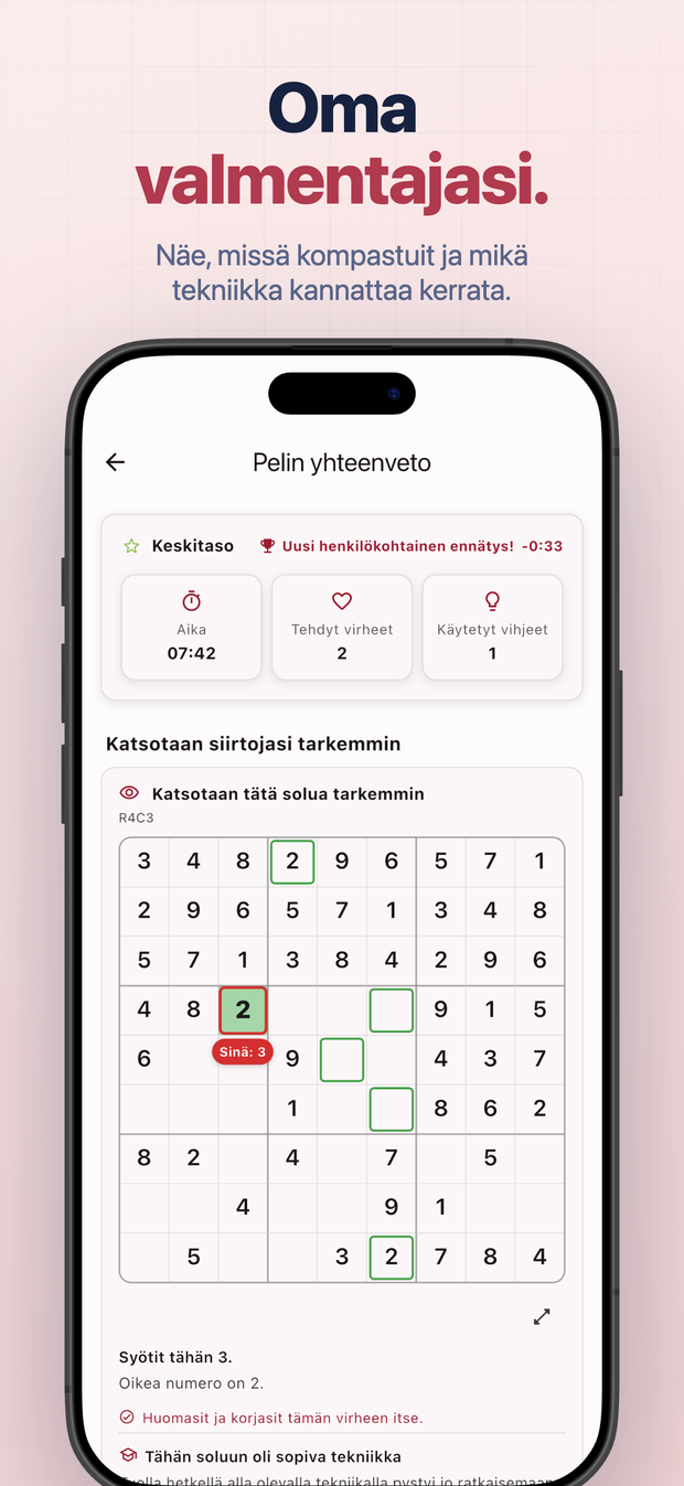 Oma valmentajasi. Näe, missä kompastuit ja mikä tekniikka kannattaa kerrata.