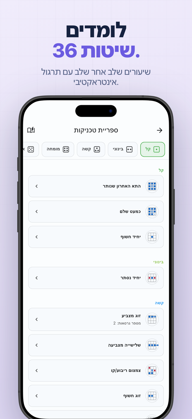 לומדים 36 שיטות. שיעורים שלב אחר שלב עם תרגול אינטראקטיבי.