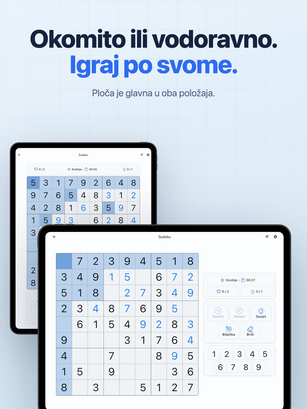Okomito ili vodoravno. Igraj po svome. Ploča je glavna u oba položaja.