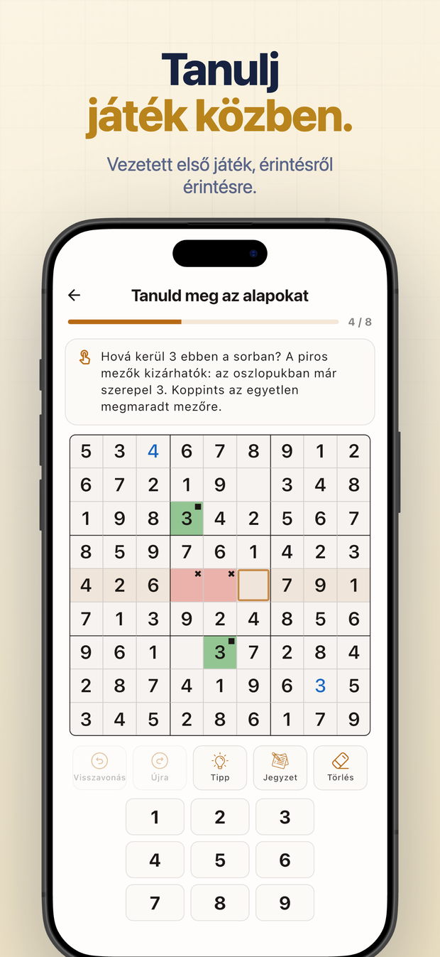 Tanulj játék közben. Vezetett első játék, érintésről érintésre.