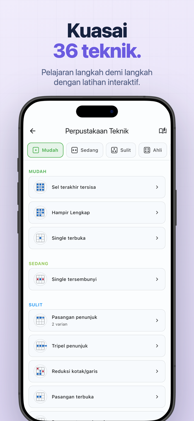 Kuasai 36 teknik. Pelajaran langkah demi langkah dengan latihan interaktif.