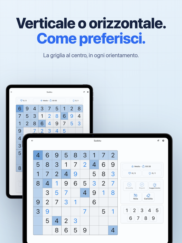 Verticale o orizzontale. Come preferisci. La griglia al centro, in ogni orientamento.