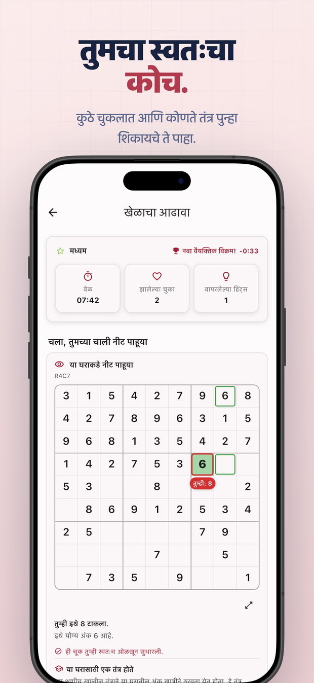 तुमचा स्वतःचा कोच. कुठे चुकलात आणि कोणते तंत्र पुन्हा शिकायचे ते पाहा.