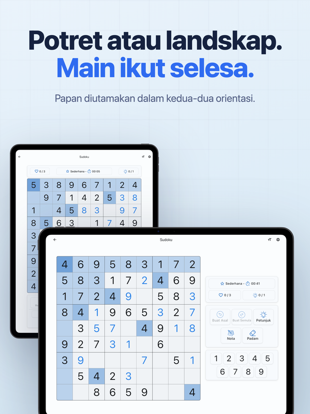 Potret atau landskap. Main ikut selesa. Papan diutamakan dalam kedua-dua orientasi.