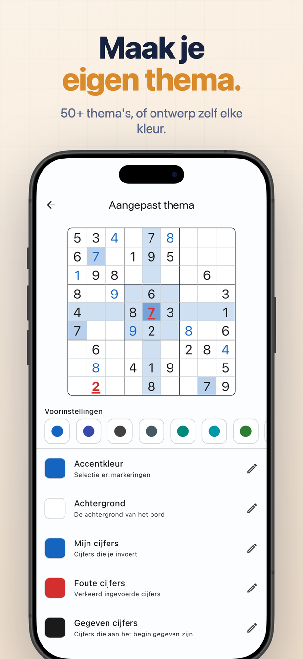 Maak je eigen thema. 50+ thema's, of ontwerp zelf elke kleur.