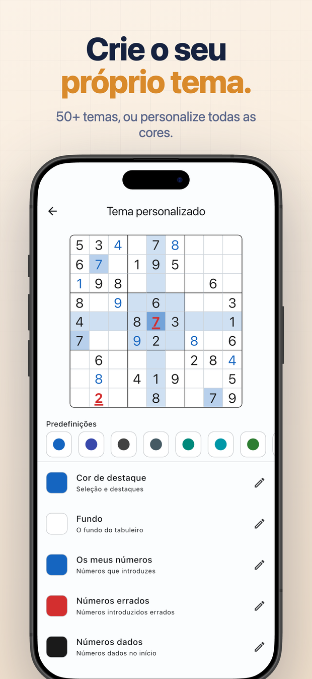 Crie o seu próprio tema. 50+ temas, ou personalize todas as cores.