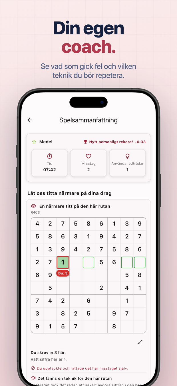 Din egen coach. Se vad som gick fel och vilken teknik du bör repetera.
