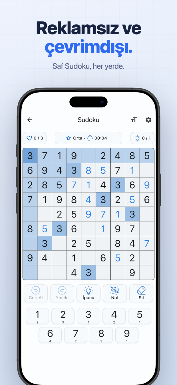 Reklamsız ve çevrimdışı. Saf Sudoku, her yerde.