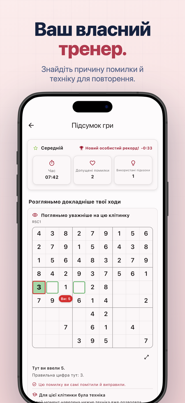 Ваш власний тренер. Знайдіть причину помилки й техніку для повторення.